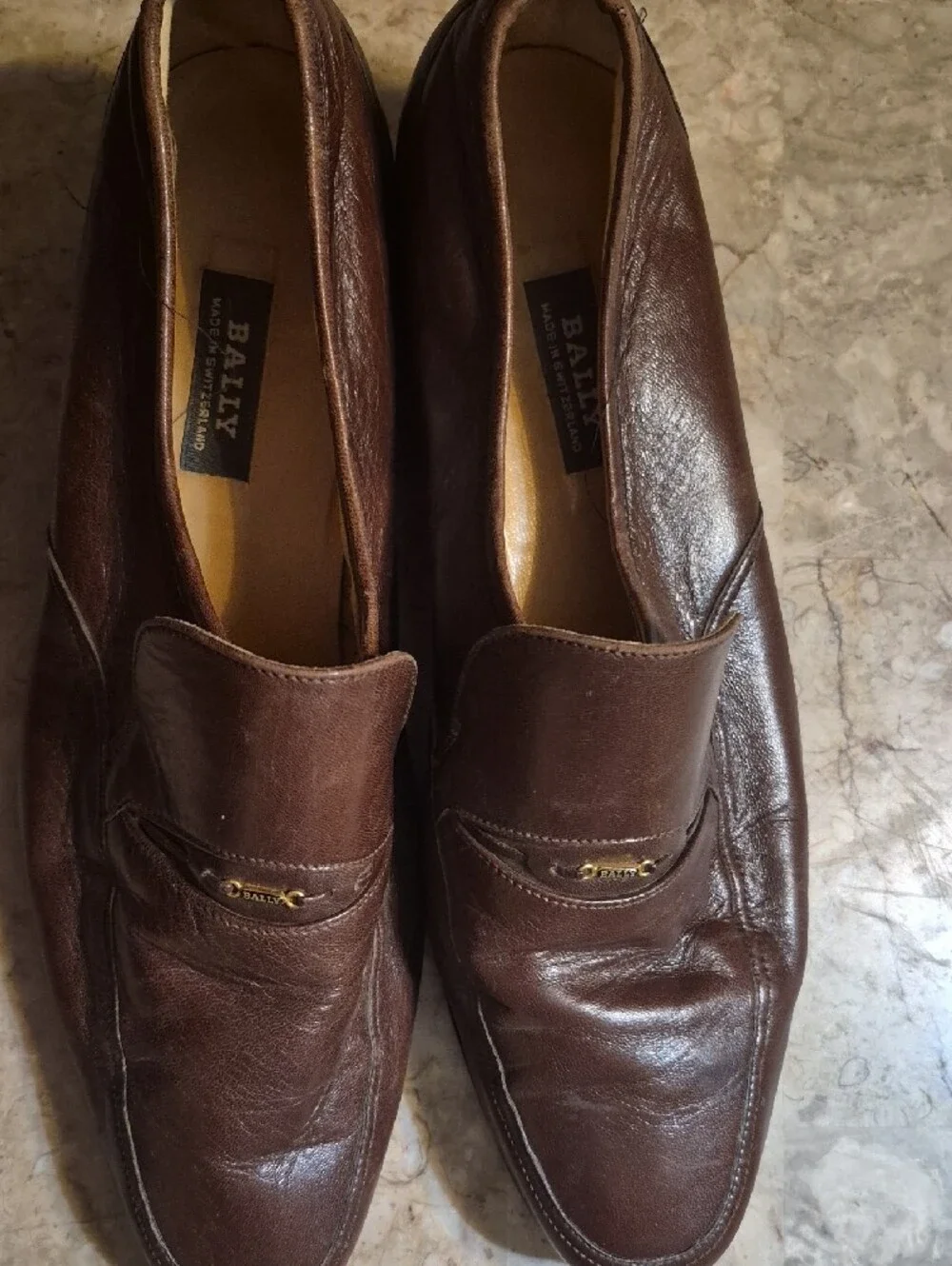 Bally Dark Brown Leather Slip-On Loafers with Gold Accent